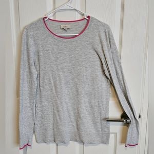 Loft lightweight gray sweater with pink detailing
